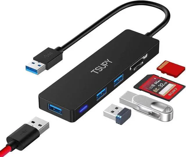 Main image of TSUPY USB 3.0 Hub 5 Port with 3 USB 3.0 5Gbps + SD/TF Card Reader USB 3 Splitter USB Adapter Extender USB 3.0 Hub for MacBook Computer PC and USB Stick SD Card, More