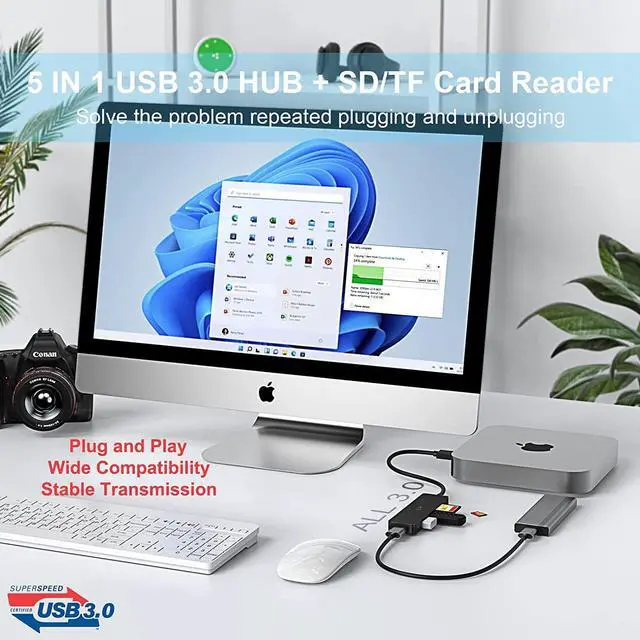 Alt view image 2 of 7 - TSUPY USB 3.0 Hub 5 Port with 3 USB 3.0 5Gbps + SD/TF Card Reader USB 3 Splitter USB Adapter Extender USB 3.0 Hub for MacBook Computer PC and USB Stick SD Card, More