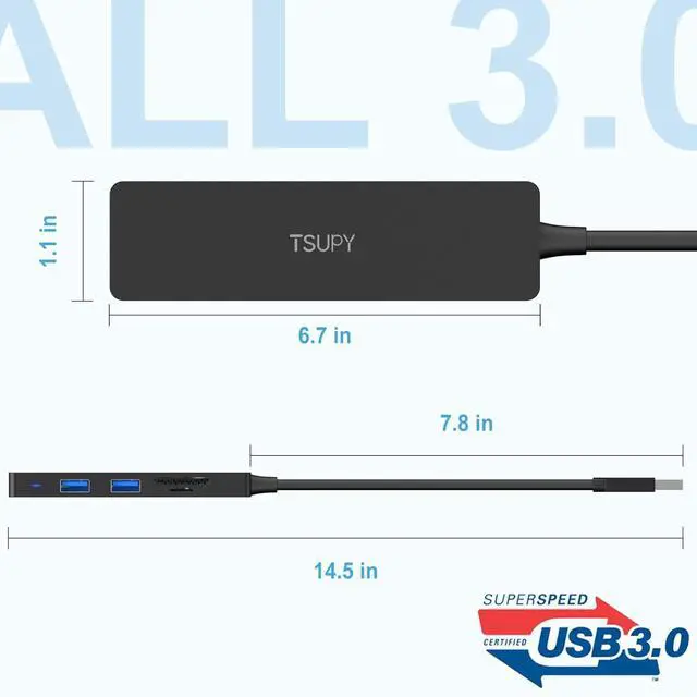 Alt view image 6 of 7 - TSUPY USB 3.0 Hub 5 Port with 3 USB 3.0 5Gbps + SD/TF Card Reader USB 3 Splitter USB Adapter Extender USB 3.0 Hub for MacBook Computer PC and USB Stick SD Card, More