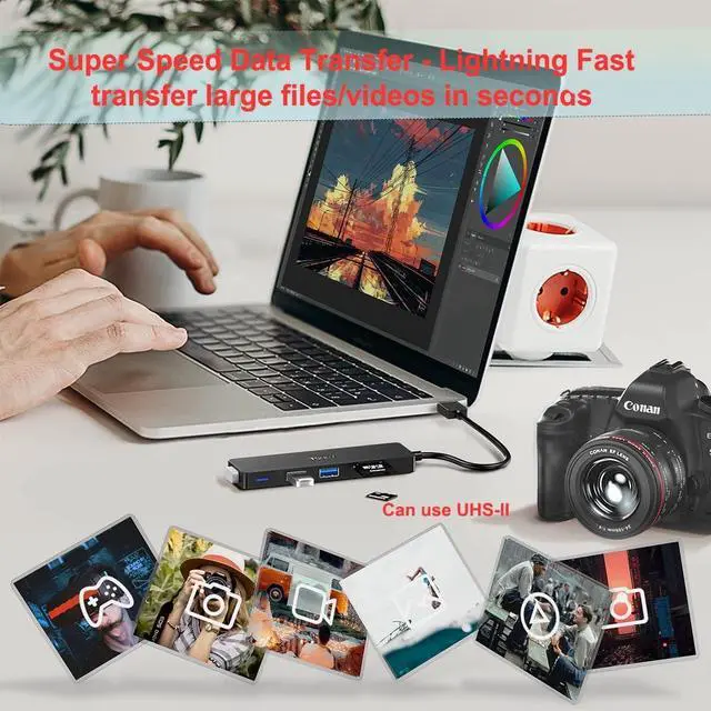 Alt view image 4 of 7 - TSUPY USB 3.0 Hub 5 Port with 3 USB 3.0 5Gbps + SD/TF Card Reader USB 3 Splitter USB Adapter Extender USB 3.0 Hub for MacBook Computer PC and USB Stick SD Card, More
