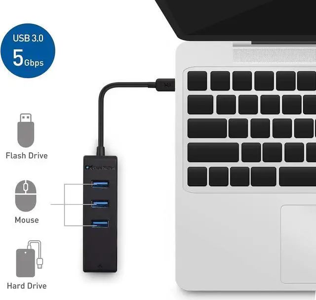 Alt view image 4 of 7 - Cable Matters 4-in-1 USB C Hub Ethernet, Support Gigabit Ethernet (USB C Network, USB C to Ethernet Adapter, USB C Ethernet Hub, Thunderbolt Ethernet Adapter) with 10/100/1000Mbps Network in Black