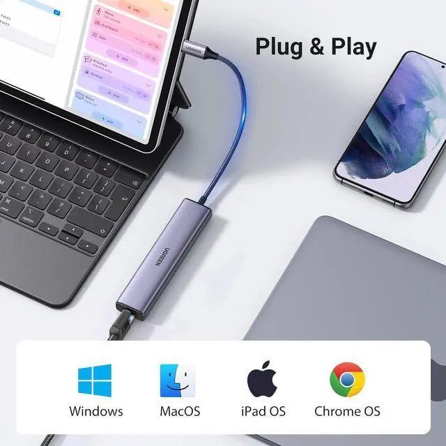 Alt view image 5 of 7 - UGREEN USB C to Ethernet Adapter, 4 in 1 USB C Hub Ethernet with 3 USB 3.0 Ports/Gigabit Rj45, Plug & Play, Thunderbolt (3/4) to Network Adapter for MacBook Pro/Air, XPS, iPad Pro, iPhone 15 Pro/Max