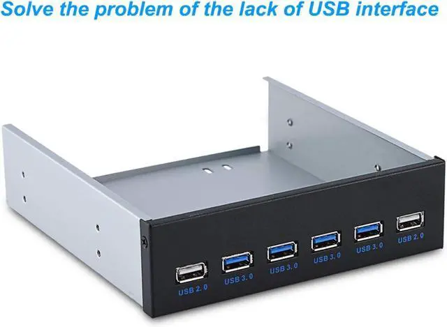 Alt view image 5 of 7 - 6-Ports 5.25 inch Metal Front Panel USB Hub, USB 3.0 & 2-Port USB 2.0 6 Interface Metal Front Panel USB Hub Fits Any 5.25 Computer Case Front Bay