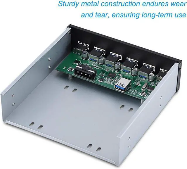 Alt view image 4 of 7 - 6-Ports 5.25 inch Metal Front Panel USB Hub, USB 3.0 & 2-Port USB 2.0 6 Interface Metal Front Panel USB Hub Fits Any 5.25 Computer Case Front Bay