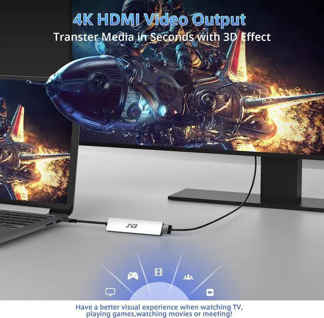 Alt view image 4 of 7 - USB C Hub Multiport Adapter, JVJ 7-in-1 Type C Hub with 4K HDTV, USB 3.0, 100W PD, SD/TF Card Reader, USB C Dongle for MacBook Pro/Air/M1/M2, iPad Pro, Dell XPS Thunderbolt 3 Hub Multiport Adapter