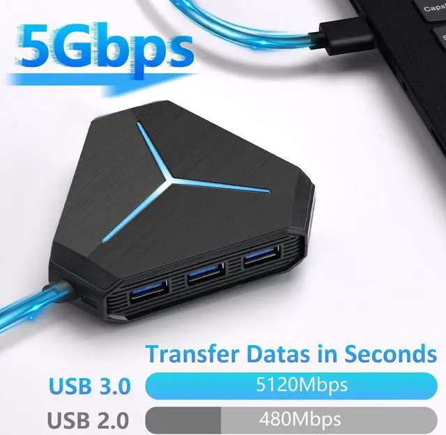 Alt view image 4 of 7 - 10-Port USB Hub 3.0/2.0, USB C Hub with 3.2ft/1m Long Cord, SD/TF Card Reader, USB Splitter for Laptop, Keyboard, Mouse, Mac, PC, Ipad Pro, Surface Pro and USB C Devices