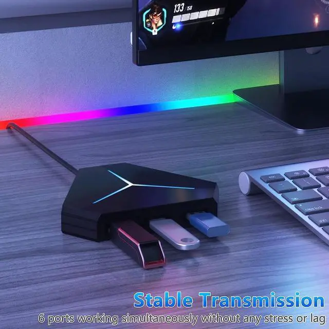 Alt view image 2 of 7 - 10-Port USB Hub 3.0/2.0, USB C Hub with 3.2ft/1m Long Cord, SD/TF Card Reader, USB Splitter for Laptop, Keyboard, Mouse, Mac, PC, Ipad Pro, Surface Pro and USB C Devices