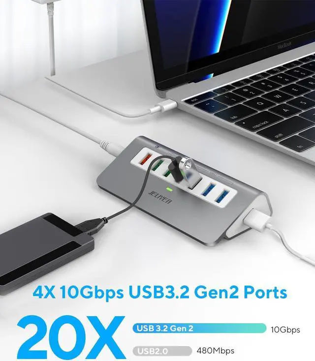 Alt view image 2 of 5 - Powered USB 3.2 Hub Gen 2 7-port USB C/USB 3.1 to USB Hub Multiport Adapter(4X 10Gbps Data Ports 3X Charging Ports)3.3ft USB Splitter USB Extender with 30W Power Adapter for Laptop PC Desktop Macbook