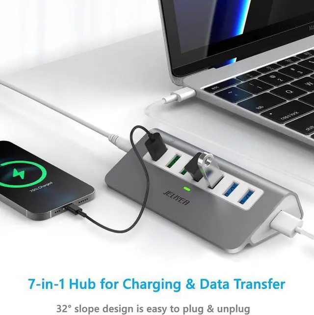 Alt view image 4 of 5 - Powered USB 3.2 Hub Gen 2 7-port USB C/USB 3.1 to USB Hub Multiport Adapter(4X 10Gbps Data Ports 3X Charging Ports)3.3ft USB Splitter USB Extender with 30W Power Adapter for Laptop PC Desktop Macbook