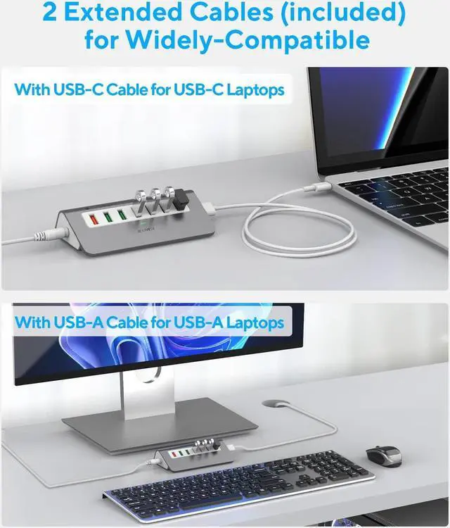 Alt view image 5 of 5 - Powered USB 3.2 Hub Gen 2 7-port USB C/USB 3.1 to USB Hub Multiport Adapter(4X 10Gbps Data Ports 3X Charging Ports)3.3ft USB Splitter USB Extender with 30W Power Adapter for Laptop PC Desktop Macbook