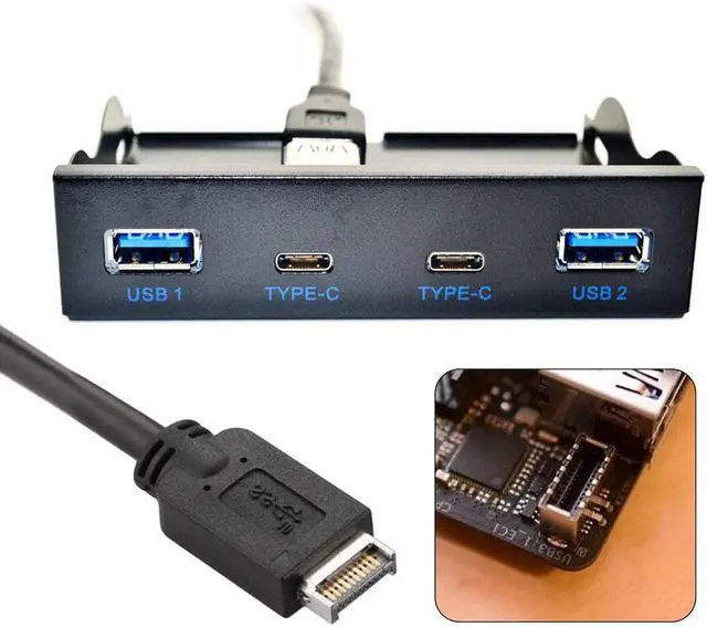 Alt view image 7 of 7 - J USB 3.1 Front Panel Header 19Pin to USB-C & USB 3.0 HUB 4 Ports Front Panel Motherboard Cable Compatible for 3.5 Floppy Bay