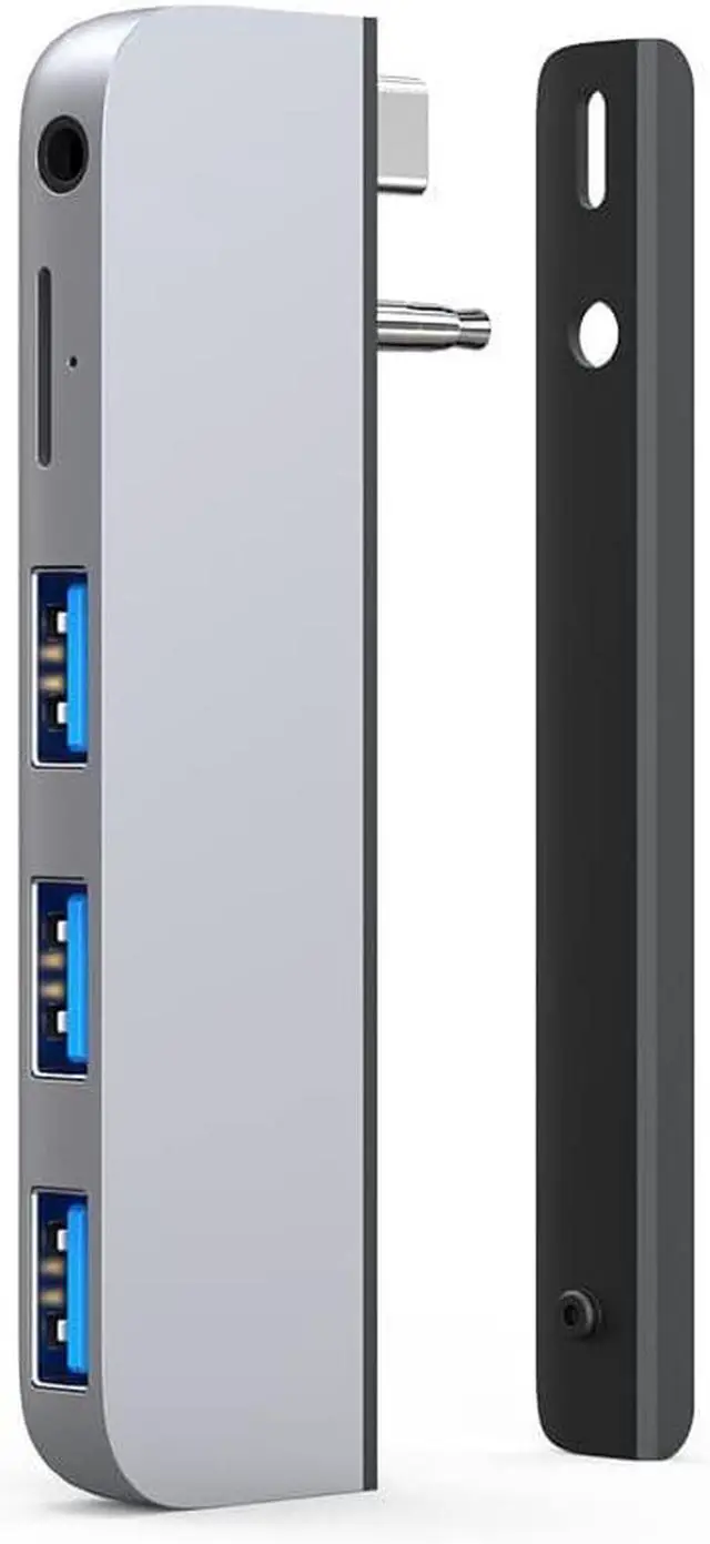 Alt view image 6 of 6 - Qwiizlab USB C Hub 5-in-1 Adapter, USB 3.0 Data Port, microSD Card Reader, 3.5mm Audio Port for 2024/23/22/21 14/16-inch MacBook Pro M4/M3/M2/M1 Pro/Max (Silver)