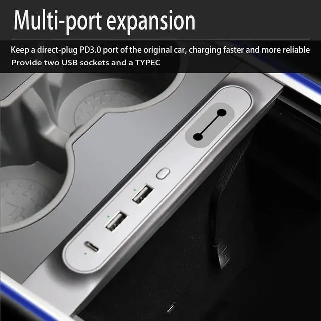 Alt view image 3 of 7 - JEUCLEL New Upgraded USB Hub Docking Station of Center Console Smart Sensor for Tesla Model 3/Y 2021 2022 2023, Occupies Only One USB-C Port of The Car, USB Hub Multiport Adapter Accessories