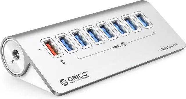 Main image of ORICO USB Hub 3.0 Powered 7 Ports Aluminum USB Hub Splitter [5Gbps] with 7 USB 3.0 Data Ports + 1 Fast Charging Ports 18W5V/3A;9V/2A;12V/1.5A, 12V 3A Power Adapter with 3.28Ft Cable