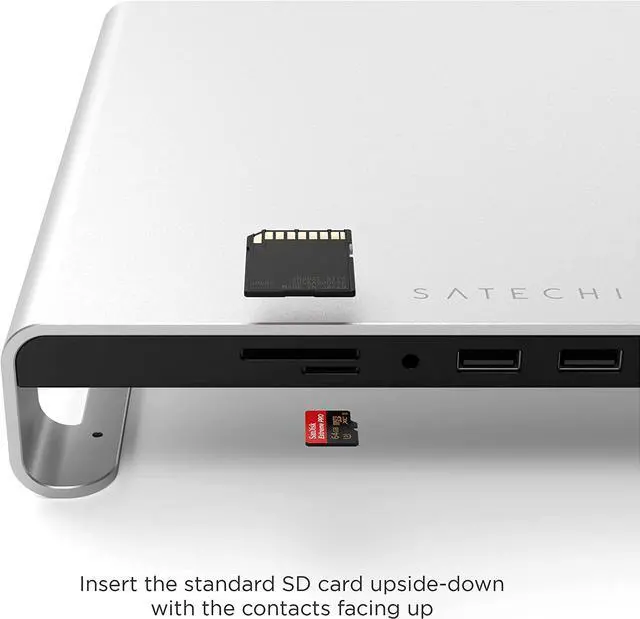 Alt view image 3 of 7 - Satechi Type-C Aluminum Monitor Stand Hub with USB-C Data, USB 3.0, Micro/SD Card Slots & 3.5mm Headphone Jack - For Apple Studio Display, iMac M1, iMac, iMac Pro (Silver)