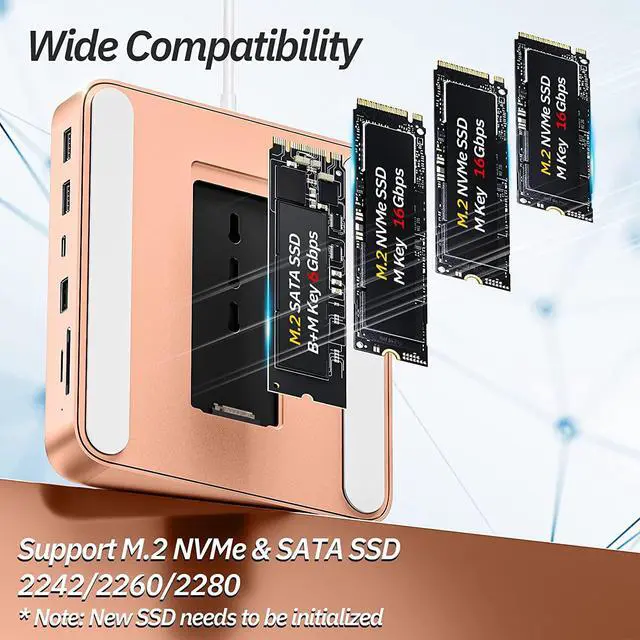 Alt view image 3 of 7 - USB C Hub for iMac 24 inch 2021, iMac USB C HUB Support M.2 NVMe SSD, Minisopuru 7 in 1 iMac Adapter, iMac Accessories with USB C 10Gbps, USB A 3.2, SD/TF Card Reader, M.2 SSD (Not Included), Orange.