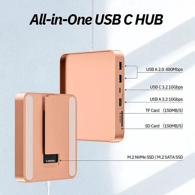 Alt view image 2 of 7 - USB C Hub for iMac 24 inch 2021, iMac USB C HUB Support M.2 NVMe SSD, Minisopuru 7 in 1 iMac Adapter, iMac Accessories with USB C 10Gbps, USB A 3.2, SD/TF Card Reader, M.2 SSD (Not Included), Orange.