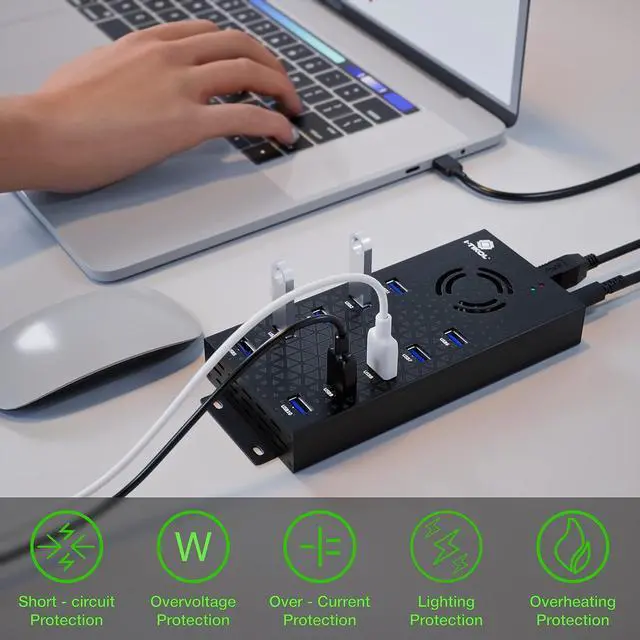 Alt view image 3 of 7 - USB 3 0 Hub - 10 Ports Powered USB Hub - Charging & High-Speed Data Transfer USB Expander Hub - up to 5Gbps High-Speed USB Splitter - Aluminum Alloy Multiple USB Port Hub for Laptop Phone Tablet PC