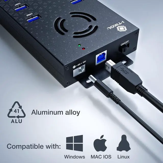 Alt view image 6 of 7 - USB 3 0 Hub - 10 Ports Powered USB Hub - Charging & High-Speed Data Transfer USB Expander Hub - up to 5Gbps High-Speed USB Splitter - Aluminum Alloy Multiple USB Port Hub for Laptop Phone Tablet PC