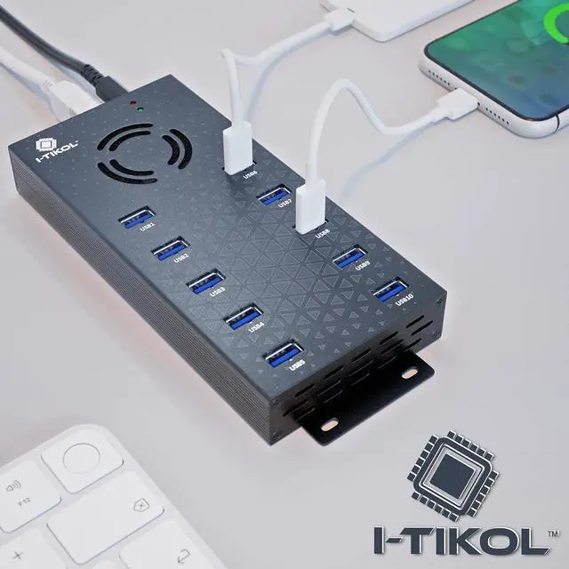 Alt view image 7 of 7 - USB 3 0 Hub - 10 Ports Powered USB Hub - Charging & High-Speed Data Transfer USB Expander Hub - up to 5Gbps High-Speed USB Splitter - Aluminum Alloy Multiple USB Port Hub for Laptop Phone Tablet PC