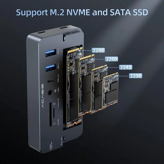 Alt view image 4 of 7 - ACASIS 10-in-1 USB-C Hub with SSD Enclosure, 10Gbps M.2 NVMe Enclosure with Thunderbolt 4 Cable 0.98ft/30cm