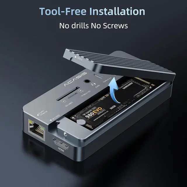 Alt view image 4 of 7 - ACASIS 10-in-1 USB-C Hub with SSD Enclosure, 10Gbps M.2 NVMe Enclosure with Thunderbolt 4 Cable 6.6ft/2m