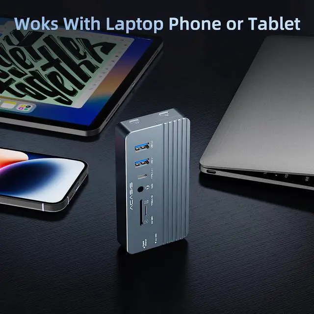 Alt view image 7 of 7 - ACASIS 10-in-1 USB-C Hub with SSD Enclosure, 10Gbps M.2 NVMe Enclosure, 4K 60Hz HDMI Port, USB A 3.1 Port, 100 W Power Delivery, Aluminum Alloy USB C 3.1 Enclosure for M.2 PCIe NVMe and SATA SSD