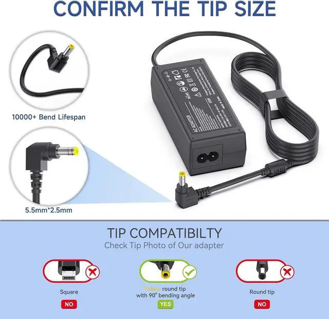 Alt view image 4 of 6 - 19v 3.42A 65W Laptop Charger AC Adapter for Toshiba Satellite C55 B5201 C655 C850 C50 L755 C855D L655 S5150 L745 P50 C55D S55 Portege Z30 Z930 Z830 Satellite Radius 11 14 15 AC DC Power Supply Cord