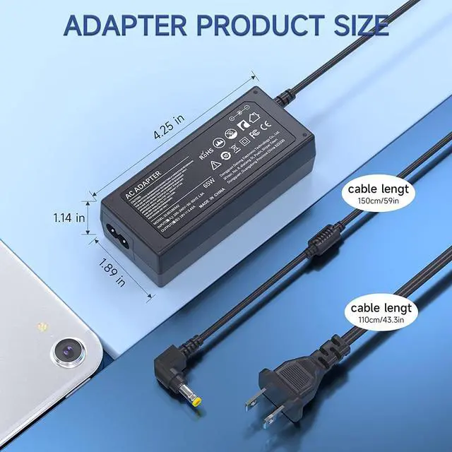 Alt view image 3 of 6 - 19v 3.42A 65W Laptop Charger AC Adapter for Toshiba Satellite C55 B5201 C655 C850 C50 L755 C855D L655 S5150 L745 P50 C55D S55 Portege Z30 Z930 Z830 Satellite Radius 11 14 15 AC DC Power Supply Cord