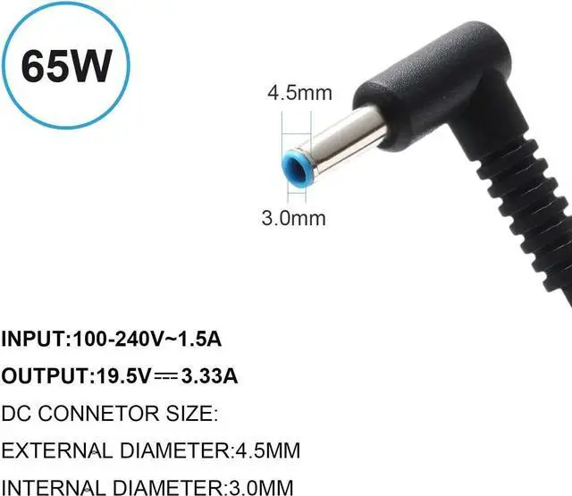 Alt view image 2 of 4 - 65W AC Power Adapter Charger for HP Pavilion x360 14 15 17, Envy 13 15 X360, Elitebook 840 G5, ProBook, Chromebook, Stream, Spectre Laptops, 19.5V 3.33A, HP Spectre 710412-001 19.5V 3.33A HP Adapter