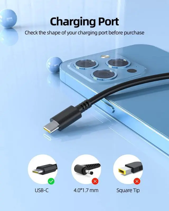 Alt view image 5 of 7 - 65W USB C Charger Fit for Lenovo 4X20M26268 GX20P92530 4X20M26274 4X20M26280 4X20M26281 4X20M26282 4X20M26269 4X20M26276 5A10W86251 5A10W86255 5A10W86270 Charger - (UL Safety Certified Products)