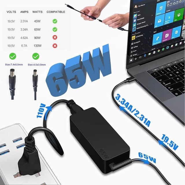 thumbnail image 2 of Laptop Charger 65W 45W 2 Tips For Dell Latitude 3510 3520 3410 3420 2 of 11