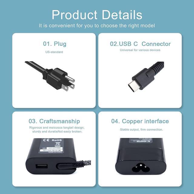 Alt view image 4 of 5 - MiliPow 110W USB C Replacement Power Supply Laptop AC Adapter L04650-850 TPN-LA12 Compatible with HP Spectre 13 x360 2019 13-AP Folio 13-ak0000 Elite x2 1013 G3, Elite Dragonfly, EliteBook etc.