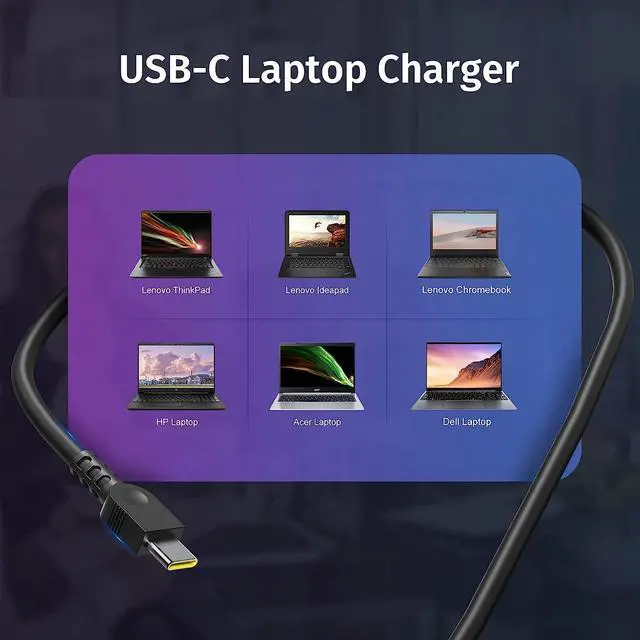 Alt view image 3 of 7 - 95W 90W 65W USB C Laptop Charger for Lenovo ThinkPad T480 T490 T480s T580s E480 E580 Chromebook Yoga for Dell XPS 13 9360 9370 Latitude 7420 7320 7390 for HP Type C AC Adapter Power Supply Cord