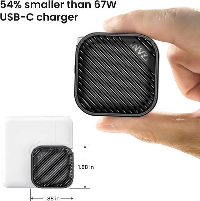 Alt view image 4 of 6 - INVZI USB C Charger 67W, GaN III PPS Mini Fast Foldable Power Adapter with USB-C Cable for MacBook Pro/Air M2/M1, Galaxy S22/S21, Dell XPS, HP, iPhone 13/Pro/Mini, iPad Pro, Steam Deck, Laptops