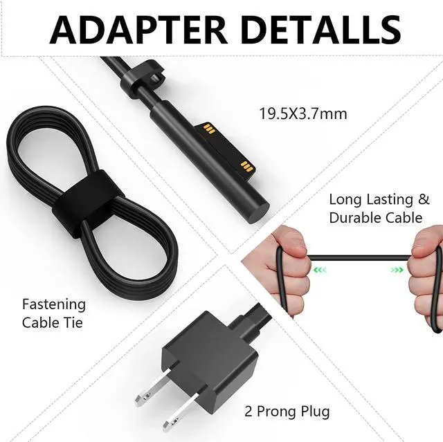 Alt view image 3 of 6 - 65W Charger Fit for Microsoft Surface Pro 6 5 4 X Laptop Adapter Power