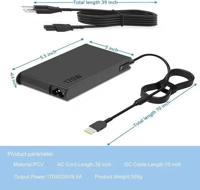 Alt view image 3 of 6 - New Slim Design Lenovo 170W 135W Laptop Charger Replacement,for ThinkPad P53 P70 P71 P72 P73 W540 Legion Y7000 Y7000P Y9000K Y520-15 R720 Y520 Y92,Compatible with P/N: SA10R16886,ADL170SCC3A,02DL140