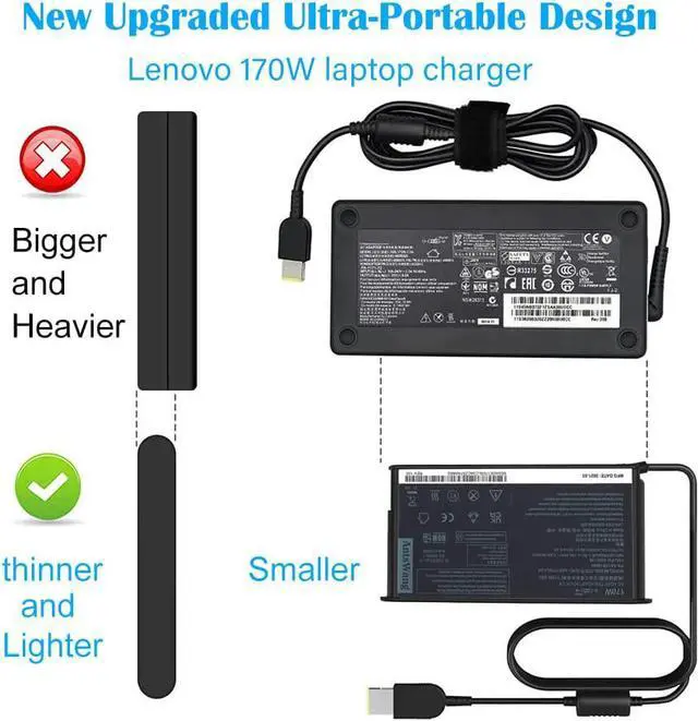 Alt view image 5 of 6 - New Slim Design Lenovo 170W 135W Laptop Charger Replacement,for ThinkPad P53 P70 P71 P72 P73 W540 Legion Y7000 Y7000P Y9000K Y520-15 R720 Y520 Y92,Compatible with P/N: SA10R16886,ADL170SCC3A,02DL140