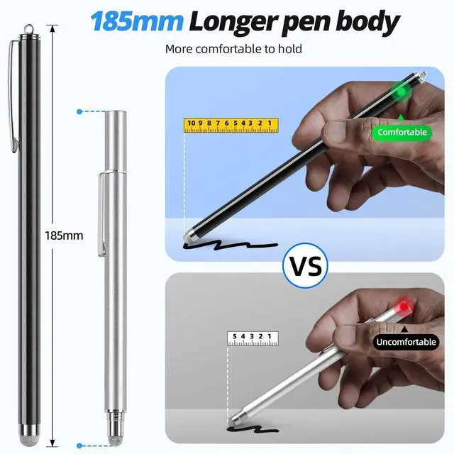 Alt view image 3 of 6 - Stylus pens for Touch Screens [5 Pack Long Pen Body] Fiber mesh Tips High Sensitivity & Fine Point Capacitive Pen Compatible for ipad iPhone Android Tablet Laptop  Surface Chromebook