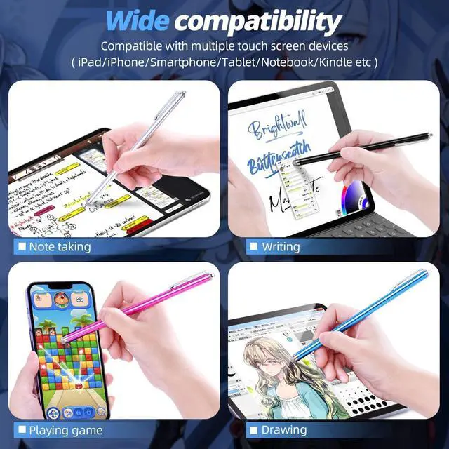 Alt view image 4 of 6 - Stylus pens for Touch Screens [5 Pack Long Pen Body] Fiber mesh Tips High Sensitivity & Fine Point Capacitive Pen Compatible for ipad iPhone Android Tablet Laptop  Surface Chromebook