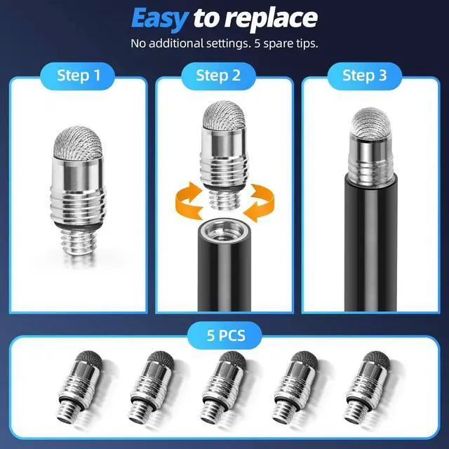 Alt view image 5 of 6 - Stylus pens for Touch Screens [5 Pack Long Pen Body] Fiber mesh Tips High Sensitivity & Fine Point Capacitive Pen Compatible for ipad iPhone Android Tablet Laptop  Surface Chromebook