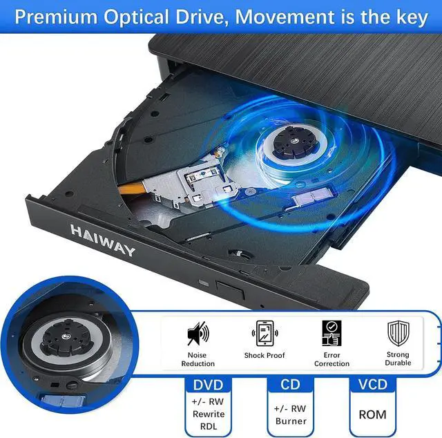 Alt view image 4 of 7 - External DVD Drive, USB 3.0 Type-C CD Burner Portable CD DVD +/-RW Optical Drive Slim CD DVD ROM Rewriter CD/DVD Player Writer Reader for Laptop Desktop MacBook PC Windows Linux Mac OS (Black)