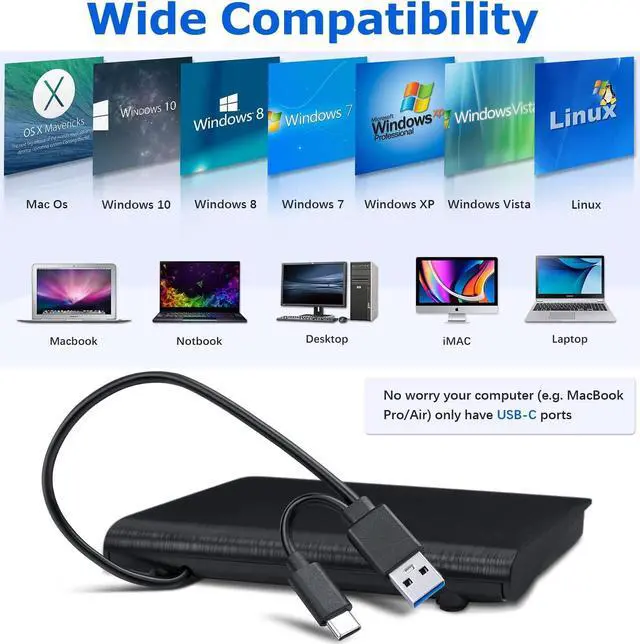 Alt view image 5 of 7 - External DVD Drive, USB 3.0 Type-C CD Burner Portable CD DVD +/-RW Optical Drive Slim CD DVD ROM Rewriter CD/DVD Player Writer Reader for Laptop Desktop MacBook PC Windows Linux Mac OS (Black)