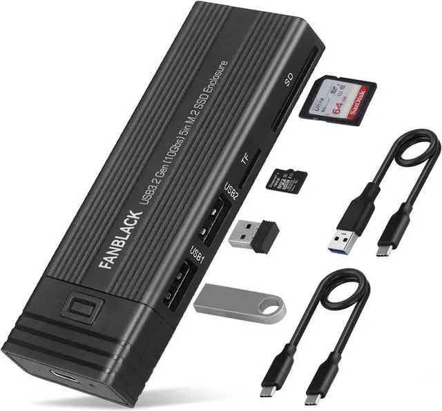 Main image of M.2 NVMe SSD Enclosure Adapter Tool-Free, USB 3.2 Gen 2 10Gbps HDD Adapter MKey(B+M Key) SSD Reader, with 2 Port USB Type-A and SD/TF Cardread, Support UASP Trim for 2242/2260/2280