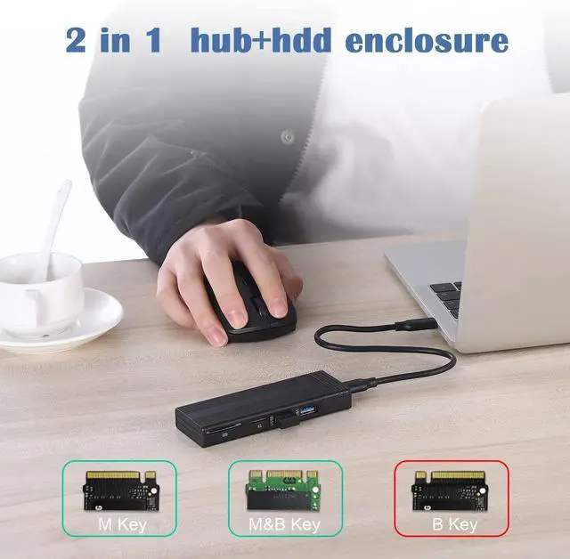 Alt view image 4 of 7 - M.2 NVMe SSD Enclosure Adapter Tool-Free, USB 3.2 Gen 2 10Gbps HDD Adapter MKey(B+M Key) SSD Reader, with 2 Port USB Type-A and SD/TF Cardread, Support UASP Trim for 2242/2260/2280