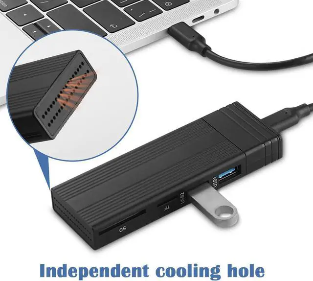 Alt view image 6 of 7 - M.2 NVMe SSD Enclosure Adapter Tool-Free, USB 3.2 Gen 2 10Gbps HDD Adapter MKey(B+M Key) SSD Reader, with 2 Port USB Type-A and SD/TF Cardread, Support UASP Trim for 2242/2260/2280