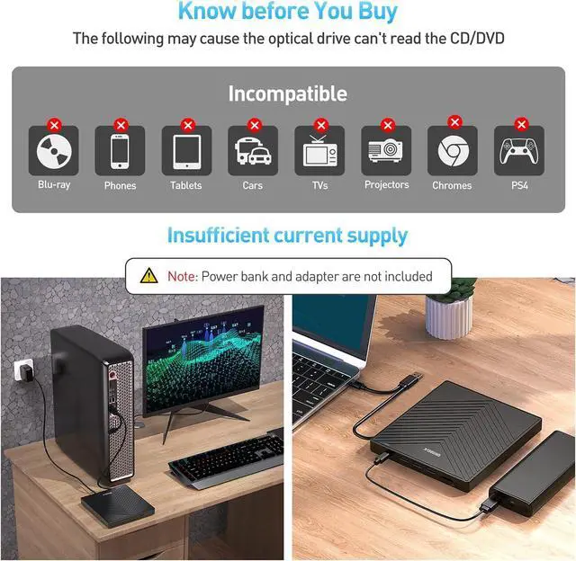 Alt view image 7 of 7 - External CD DVD Drive, Ultra Slim CD Burner USB 3.0 with 4 USB Ports and 2 TF/SD Card Slots, Optical Disk Drive for Laptop Mac, PC Windows 11/10/8/7 Linux OS