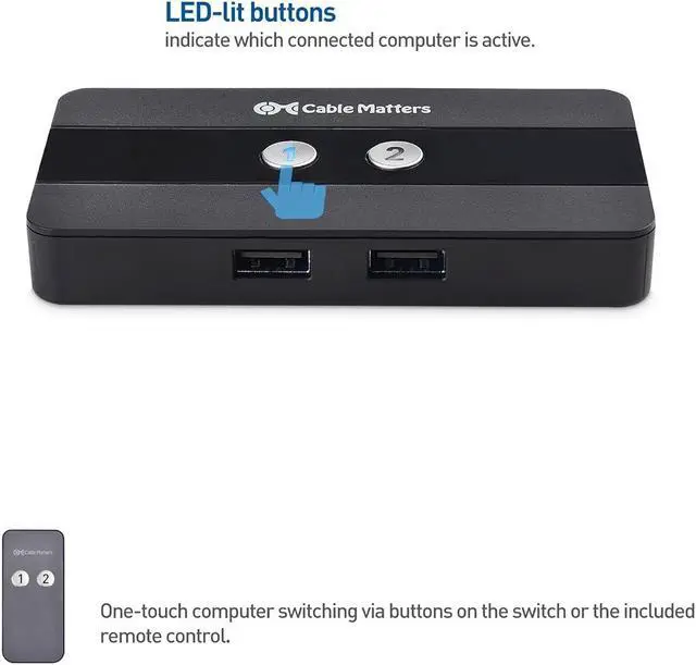 Alt view image 5 of 7 - Cable Matters USB 2.0 Switch Hub USB Sharing Switch for 2 Computers and 4 USB Peripherals - Button or Wireless Remote Control Swapping