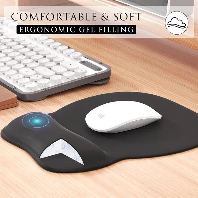 Alt view image 4 of 7 - Ergonomic Mouse Pad with Gel Wrist Rest Comfortable Mousepad with Smooth Wrist Support Surface and Non-Slip PU Base for Pain Relief Computer Laptop Office & Home 9.4 x 8.1 in Black Color