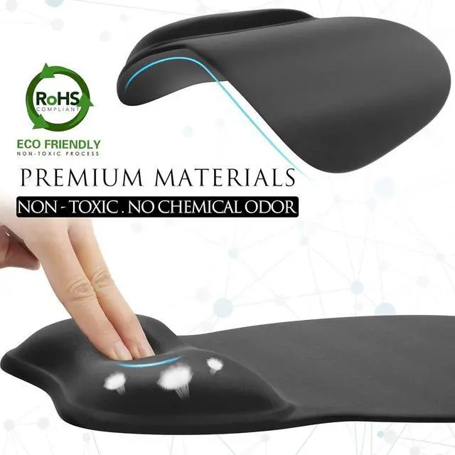 Alt view image 5 of 7 - Ergonomic Mouse Pad with Gel Wrist Rest Comfortable Mousepad with Smooth Wrist Support Surface and Non-Slip PU Base for Pain Relief Computer Laptop Office & Home 9.4 x 8.1 in Black Color